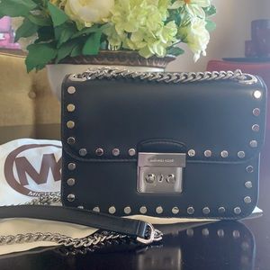 Michael Kors Cross Body with silver studs and leather and silver chain strap